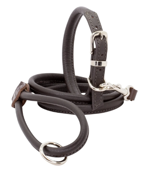 Rolled Soft Leather Dog Collar Brown