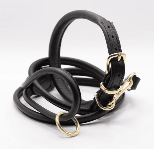 Rolled Soft Leather Dog Collar Black