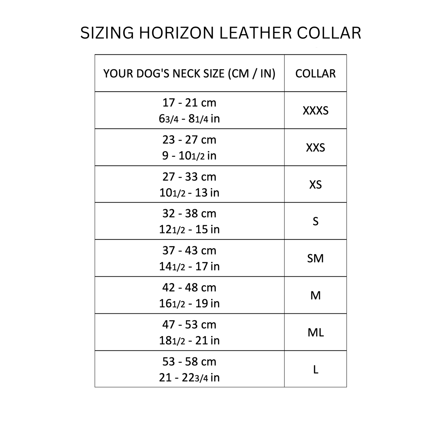 handmade soft leather dog collar size chart