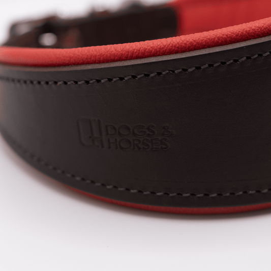 D&H Padded Leather Hound Collar Brown and Red