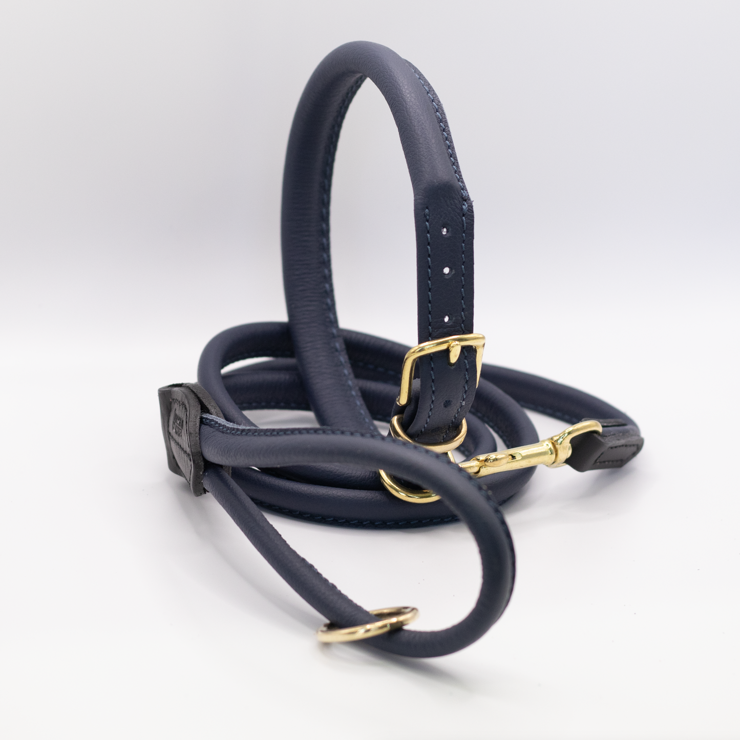 Rolled Soft Leather Dog Collar Navy