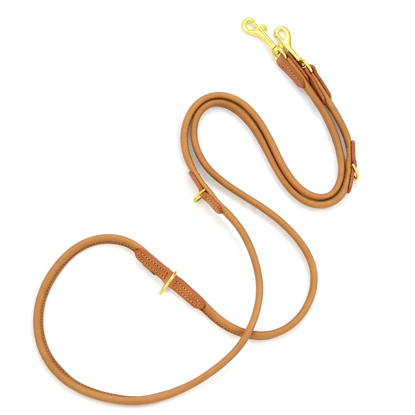 D&H Rolled Soft Leather Adjustable Long Lead Tan