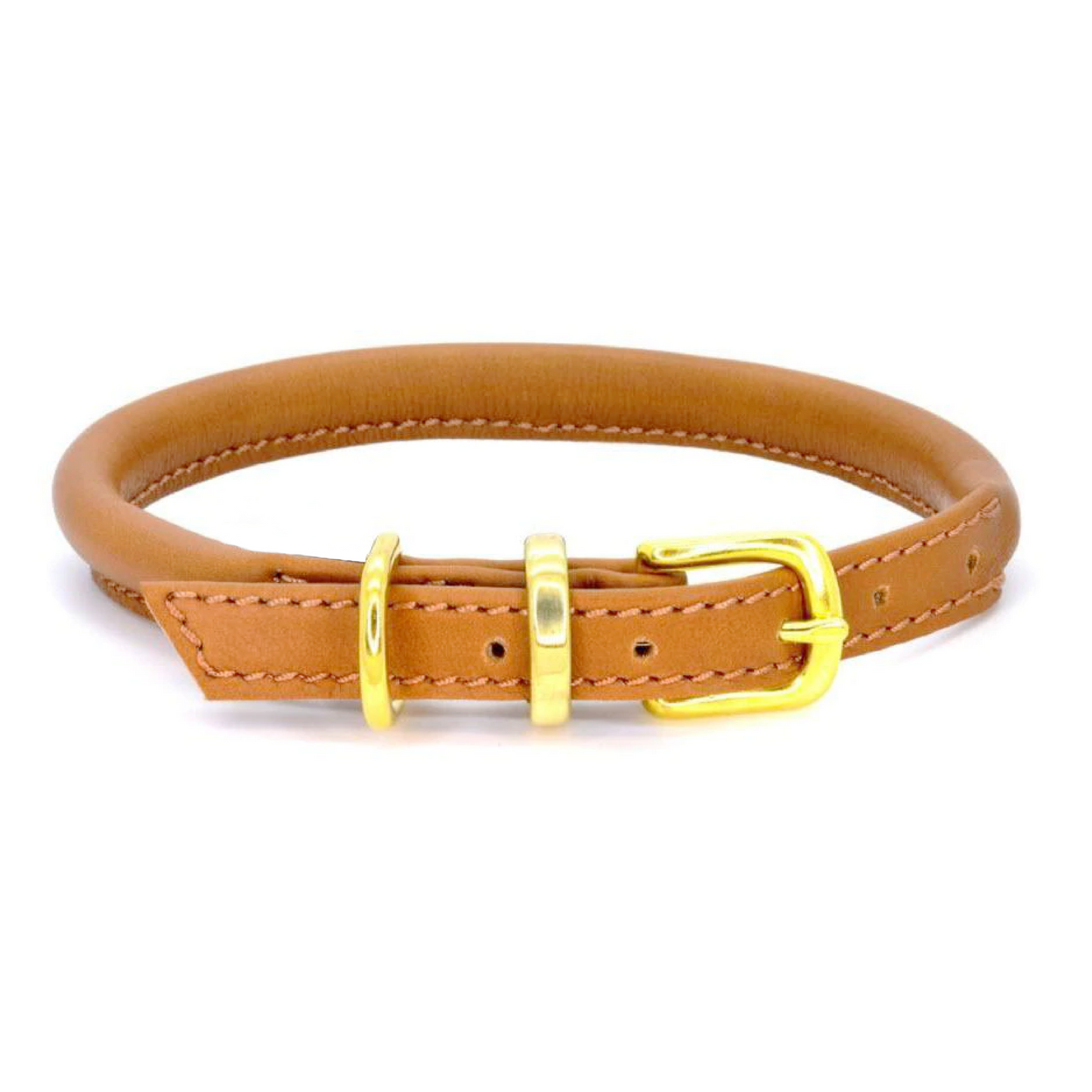 Rolled Soft Leather Collar Tan