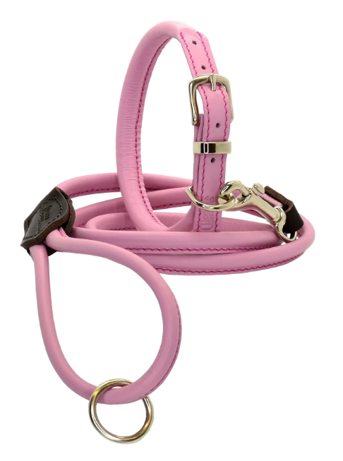 Rolled Soft Leather Dog Collar Pink