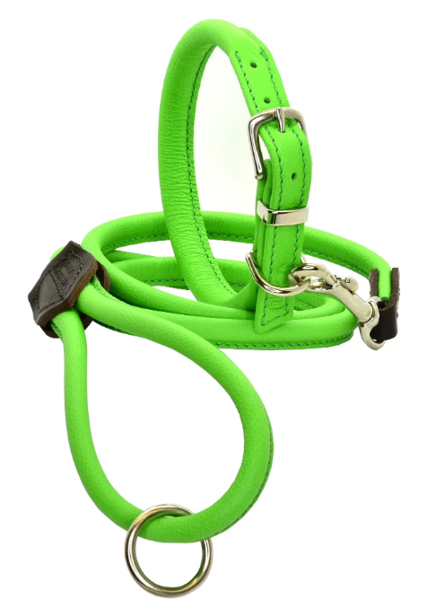 Rolled Soft Leather Collar Bright Green