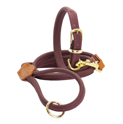 Rolled Soft Leather Dog Collar Merlot