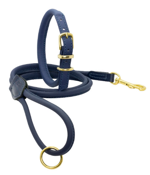 Rolled Soft Leather Collar Navy