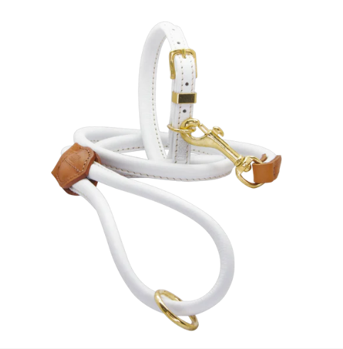 Rolled Soft Leather Collar White