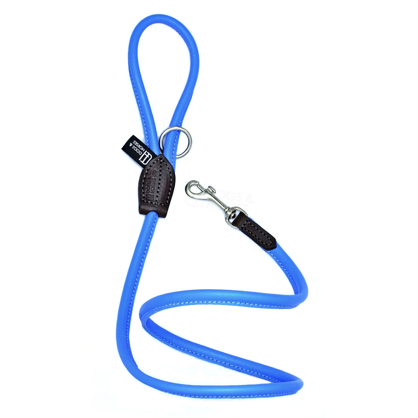 Rolled Soft Leather Dog Lead Blue