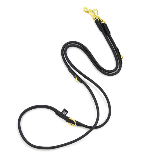 D&H Rolled Soft Leather Adjustable Long Lead Black