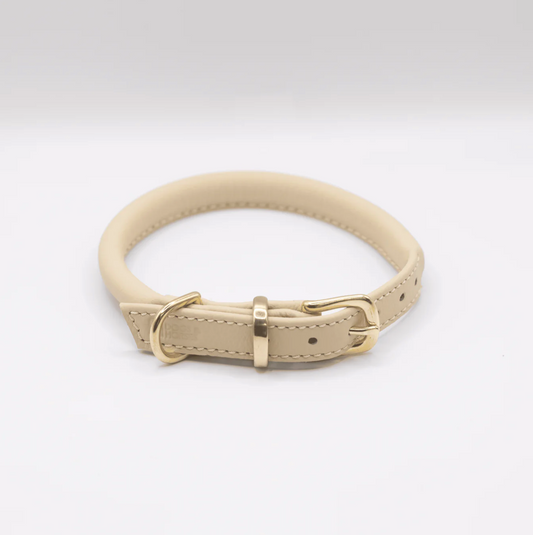 Rolled Soft Leather Dog Collar Cream