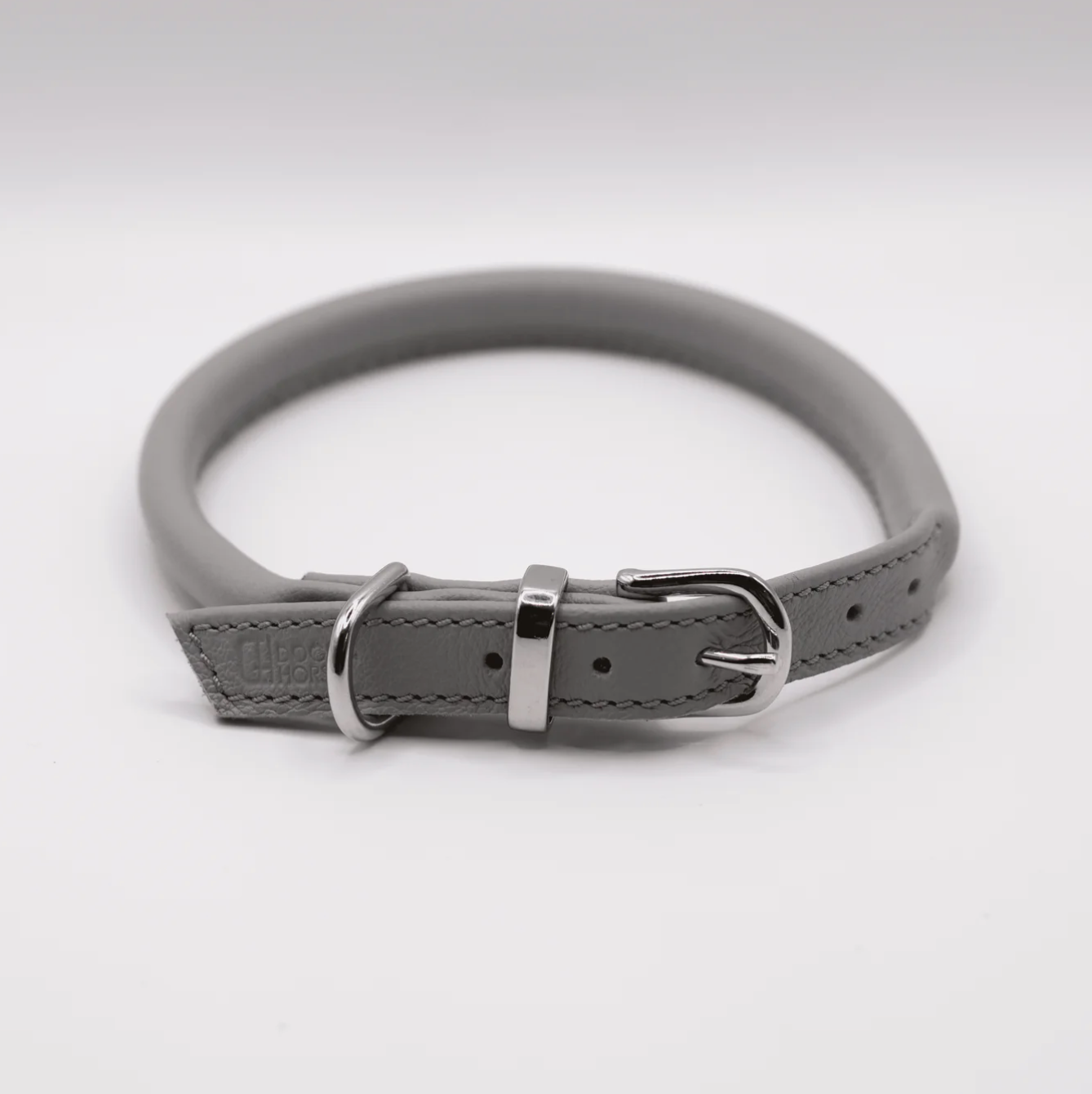 Rolled Soft Leather Dog Collar Grey