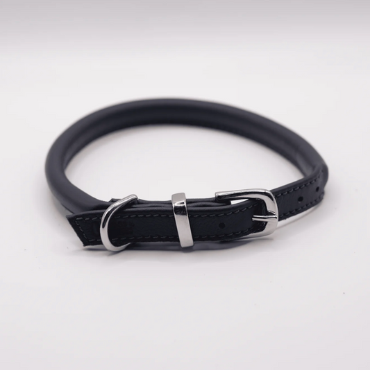 Rolled Soft Leather Dog Collar Navy