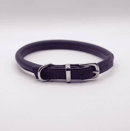 Rolled Soft Leather Dog Collar Purple