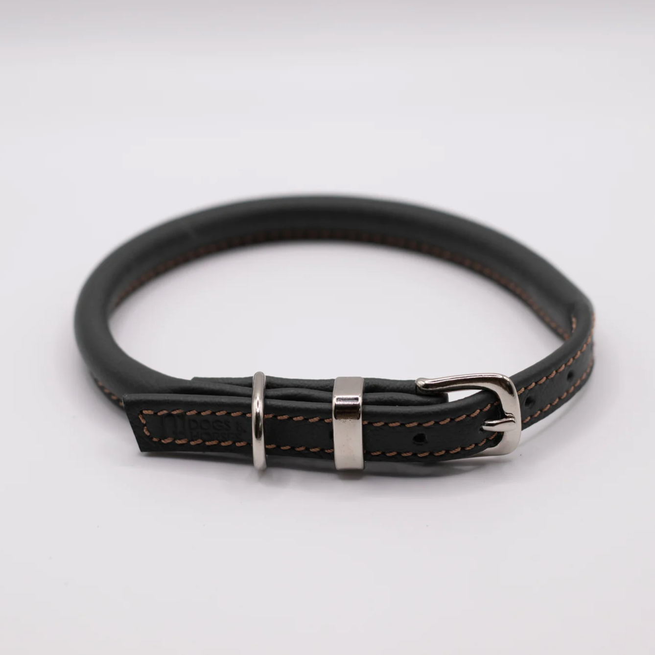 Rolled Soft Leather Dog Collar Racing Green