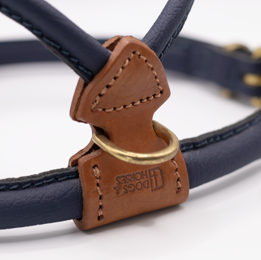 D&H Rolled Leather Dog Harness Navy