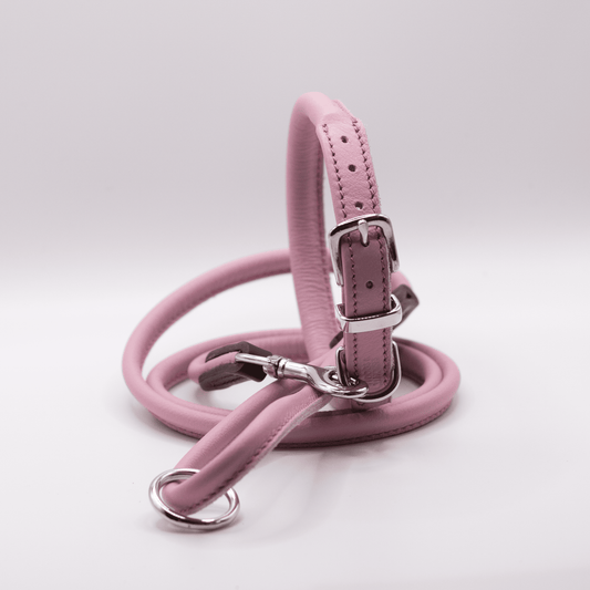 Rolled Soft Leather Dog Collar Pink