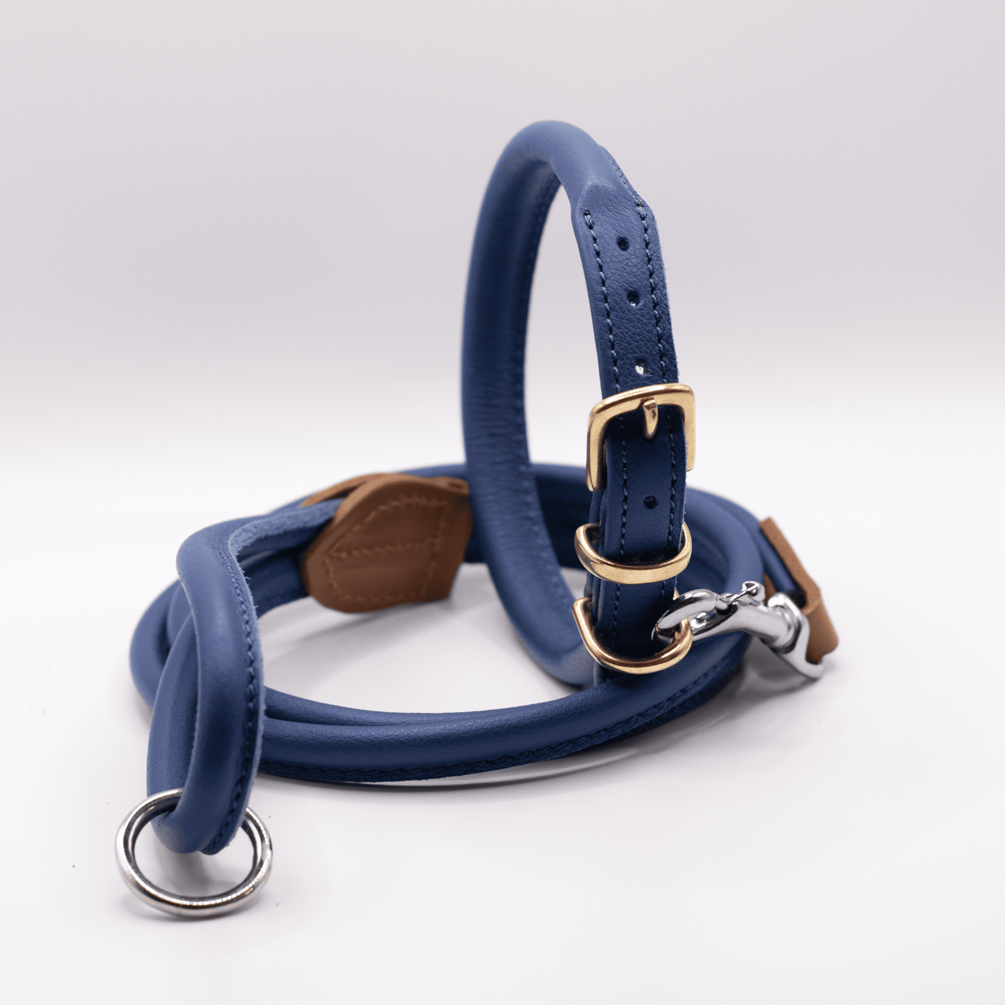 Rolled Soft Leather Dog Collar Electric Blue