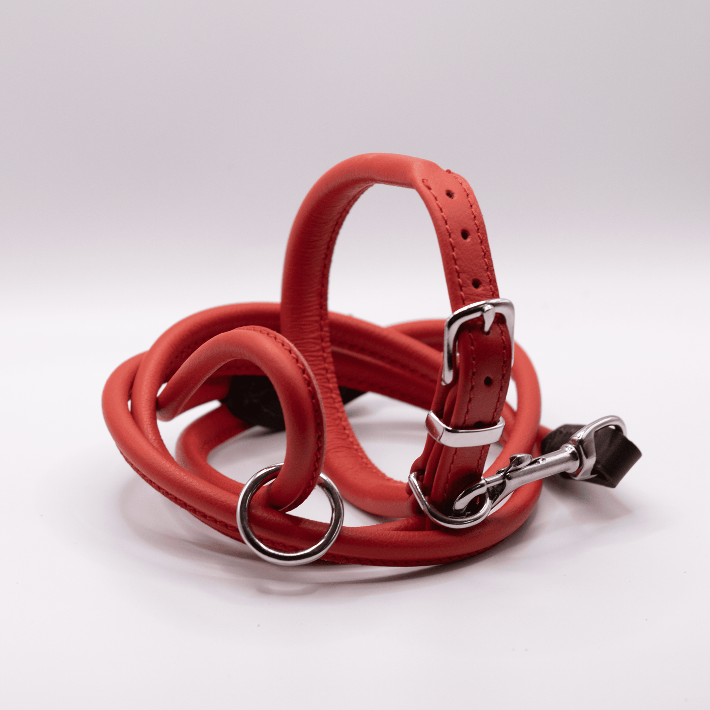 Rolled Soft Leather Dog Collar Red