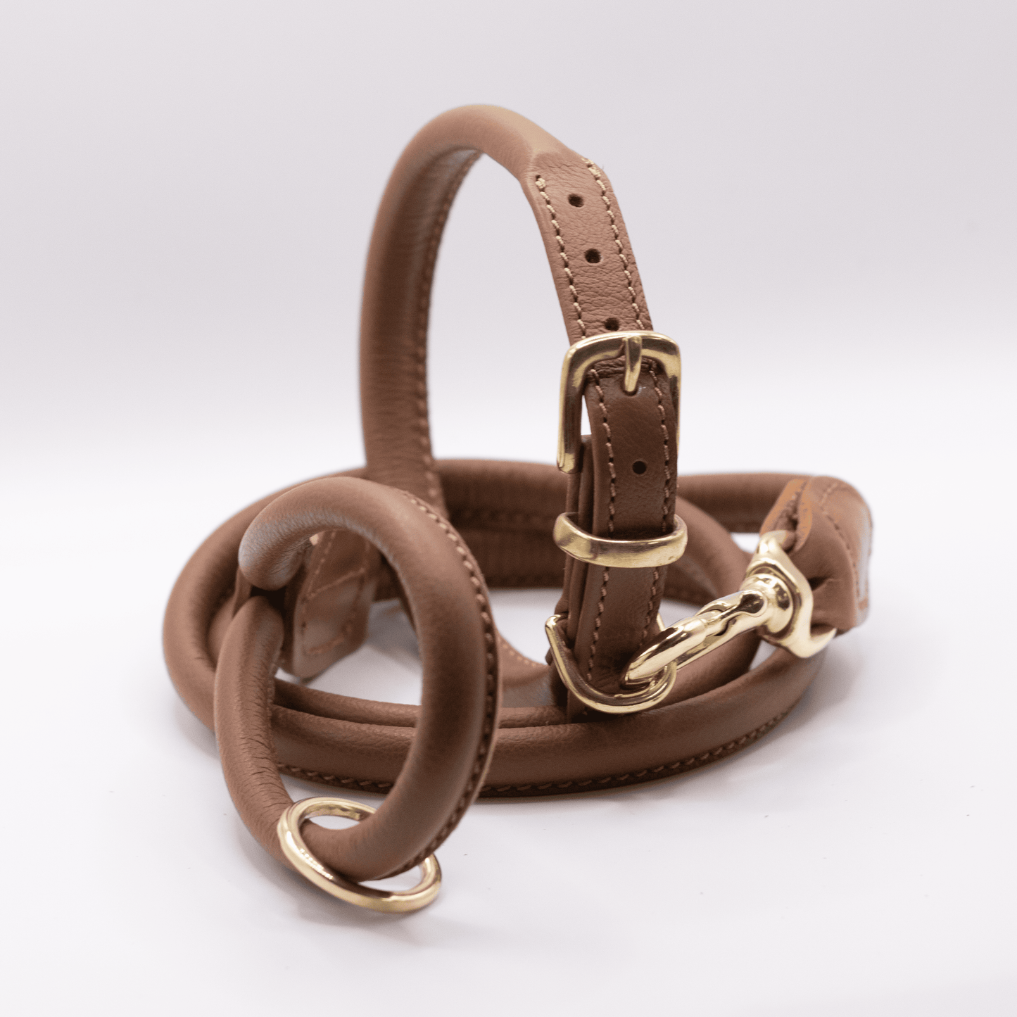 Rolled Soft Leather Dog Collar Tan