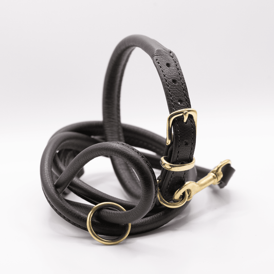 Rolled Soft Leather Dog Collar Brown