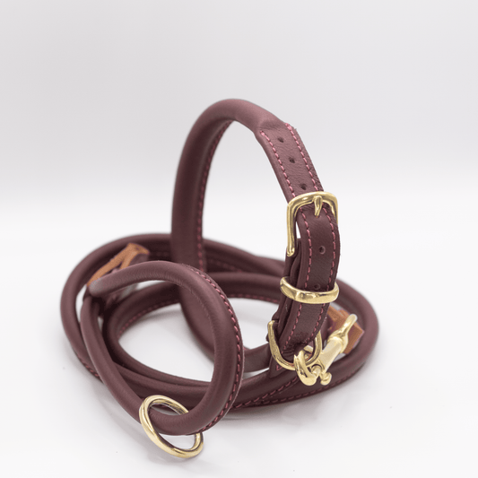 Rolled Soft Leather Dog Collar Merlot