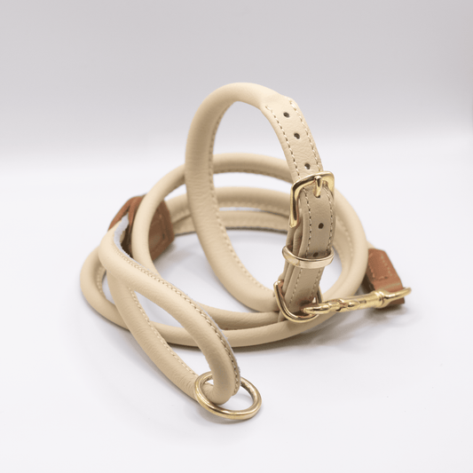 Rolled Soft Leather Dog Collar Cream