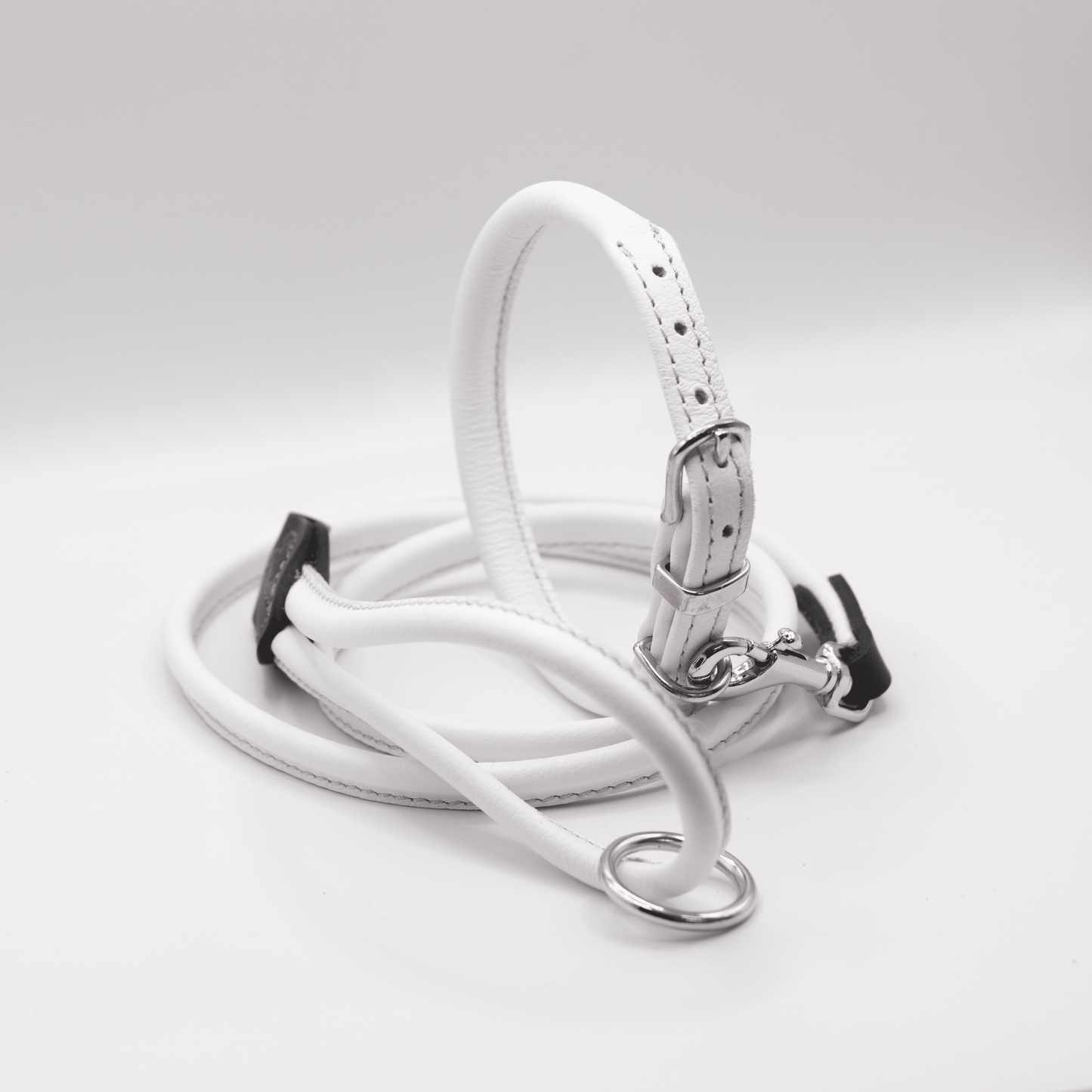 Rolled Soft Leather Dog Collar White
