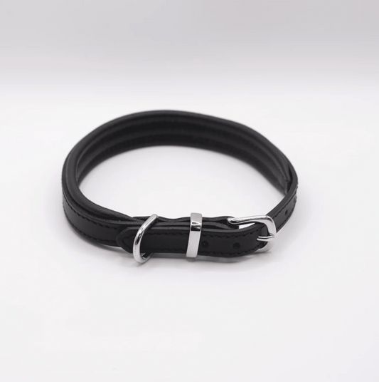 Padded Leather Dog Collar Black