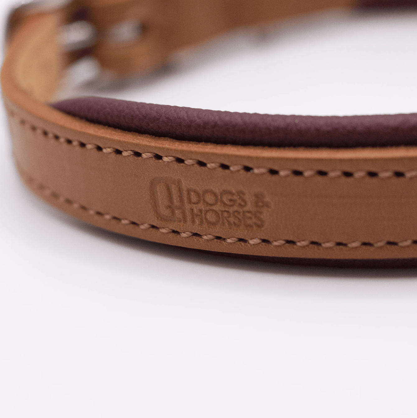 Padded Leather Dog Collar Tan and Merlot