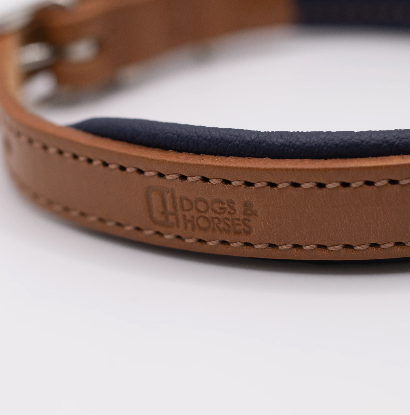 Padded Leather Dog Collar Tan and Navy