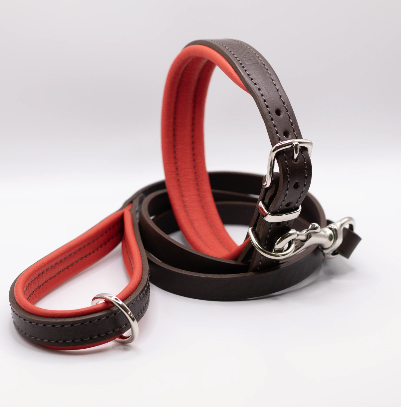 Padded Leather Dog Collar Brown and Red