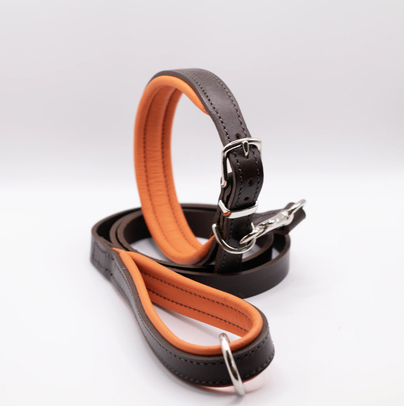 Padded Leather Dog Collar Brown and Orange