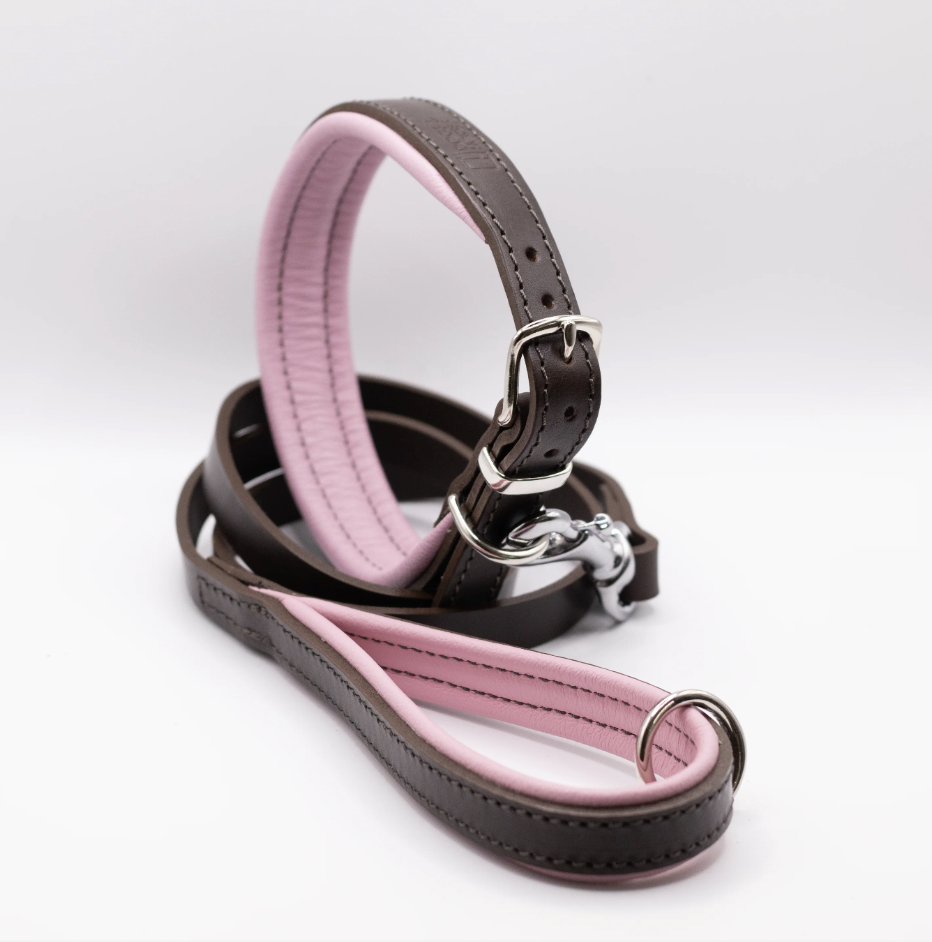 Padded Leather Dog Collar Brown and Pink