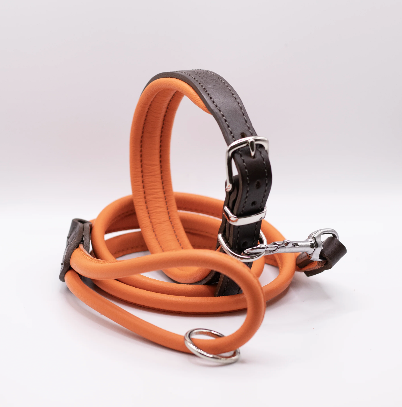 Padded Leather Dog Collar Brown and Orange