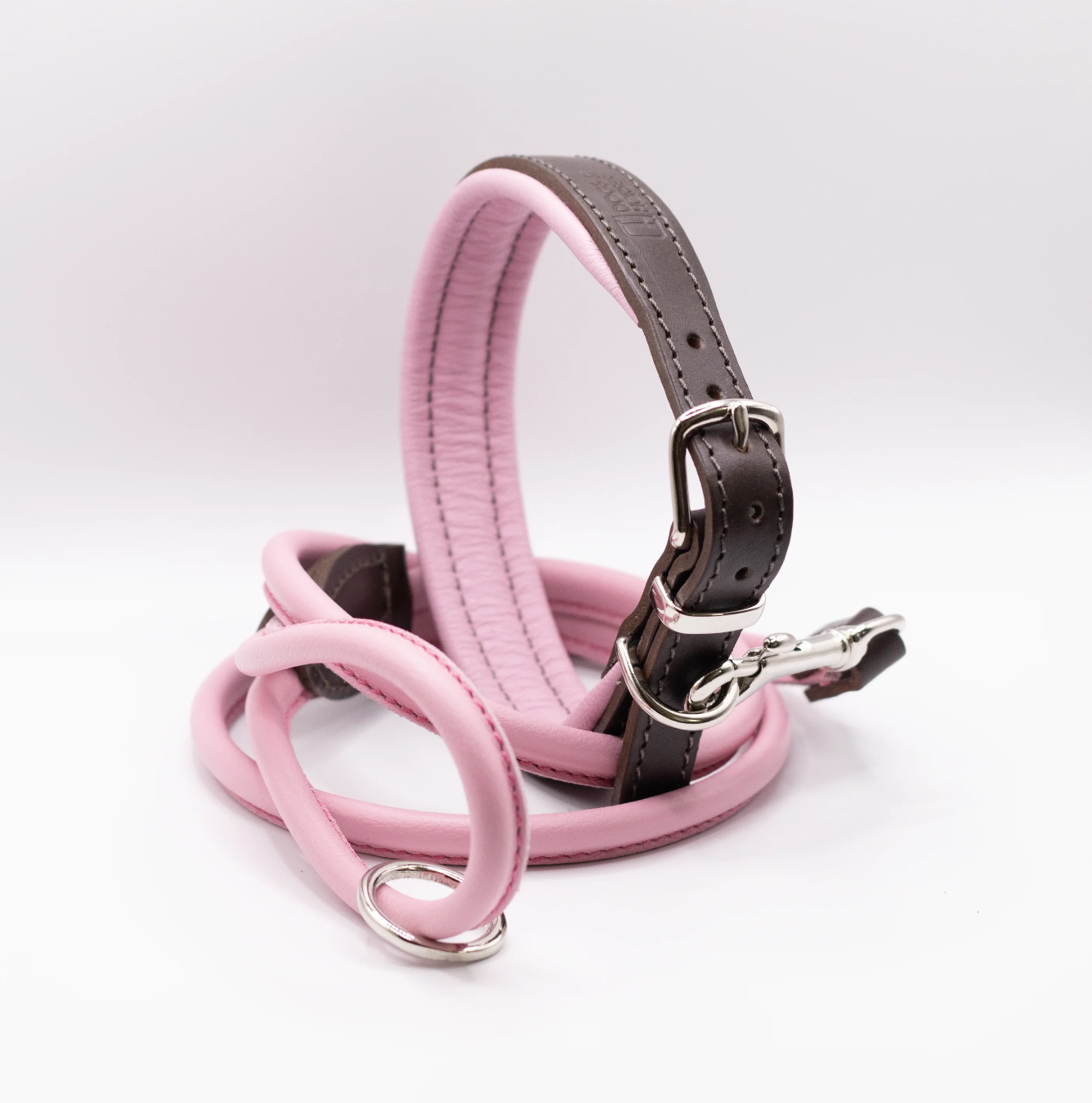 Padded Leather Dog Collar Brown and Pink