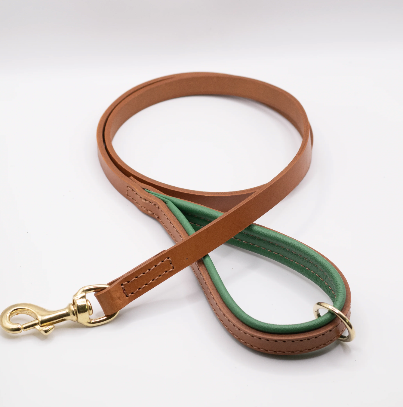 Padded Leather Dog Lead Tan and Clover