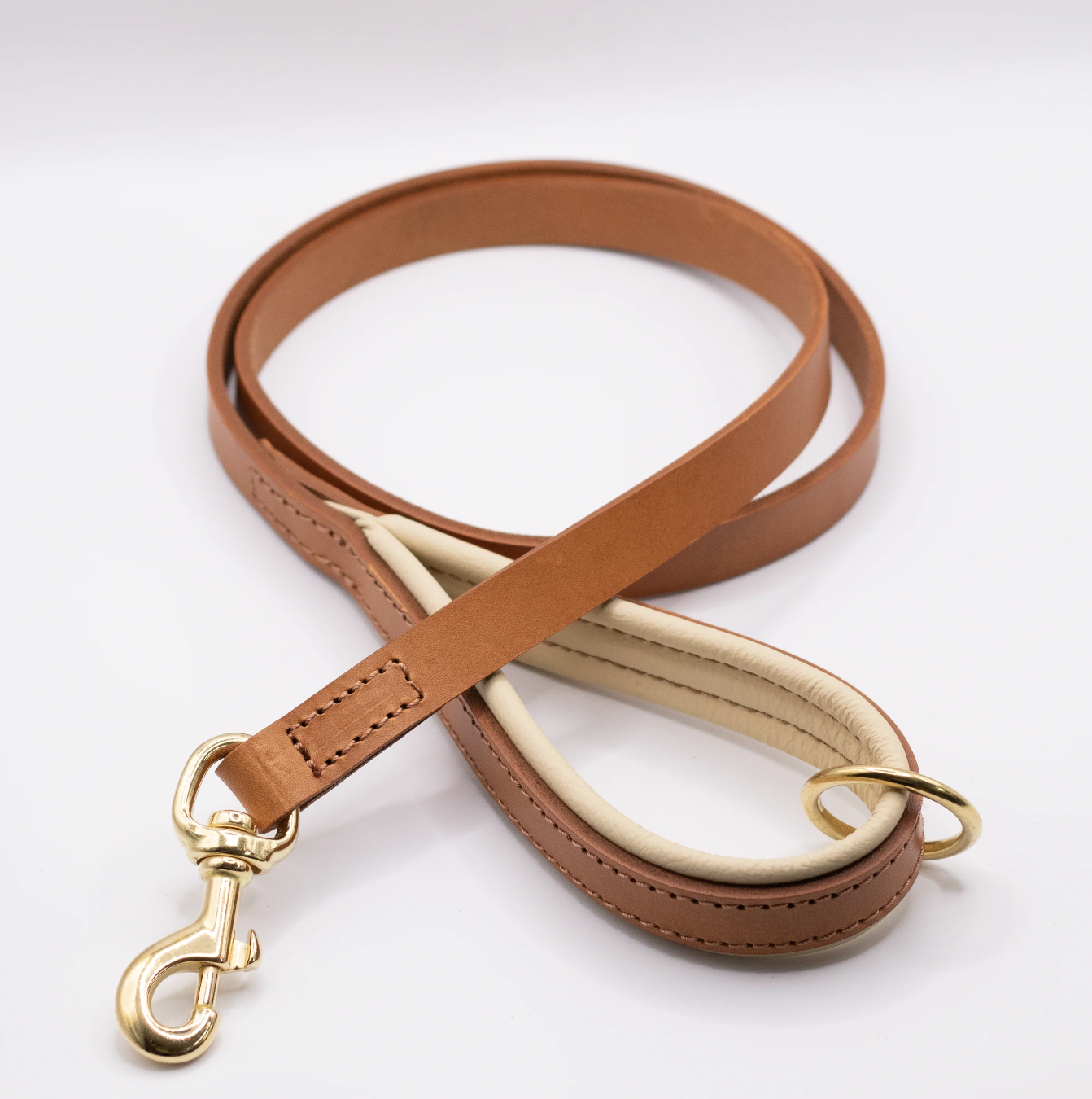 Padded Leather Dog Lead Tan and Cream