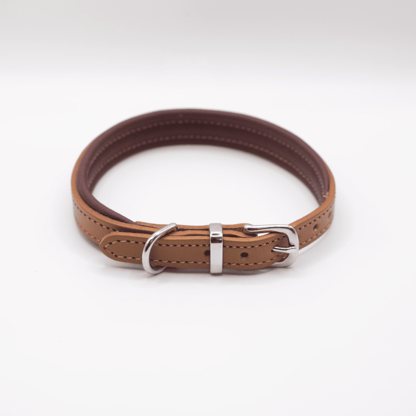 Padded Leather Dog Collar and Rolled Lead Set Merlot