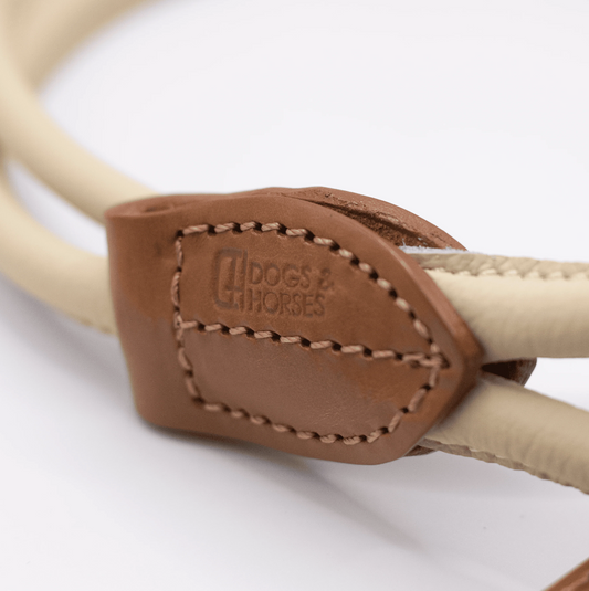 Rolled Soft Leather Dog Lead Cream