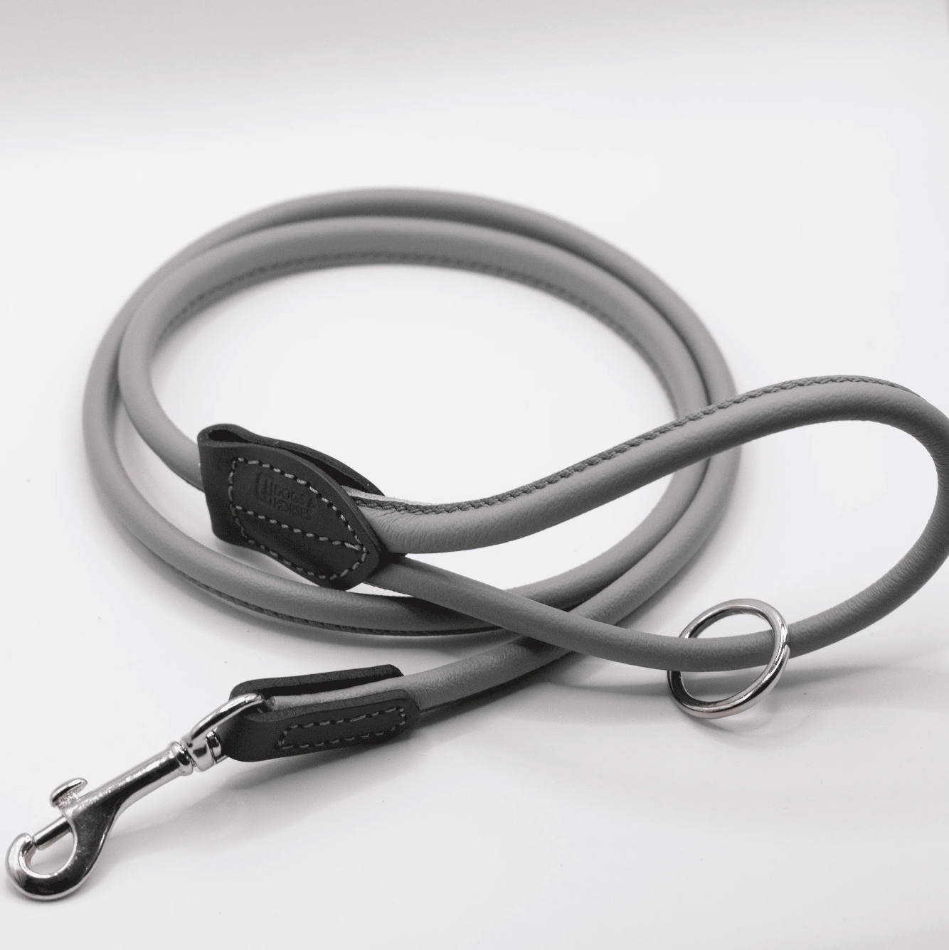 Rolled Soft Leather Dog Lead Grey