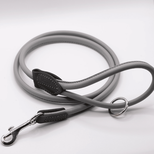 Rolled Soft Leather Dog Lead Grey