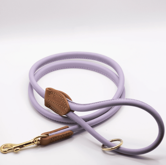 Rolled Soft Leather Dog Lead Lilac