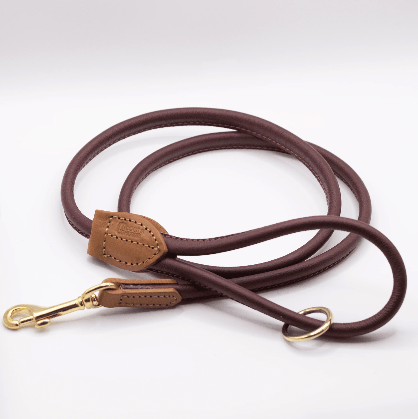 Padded Leather Dog Collar and Rolled Lead Set Merlot