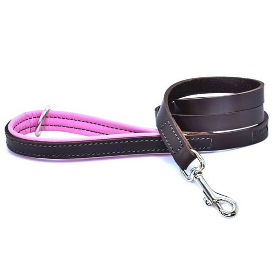 Padded Leather Dog Lead Pink