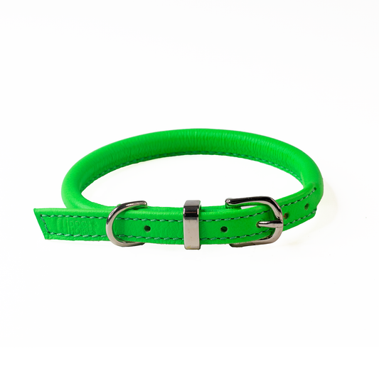 Rolled Soft Leather Collar Bright Green