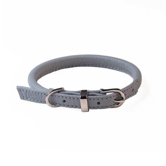 Rolled Soft Leather Collar Grey