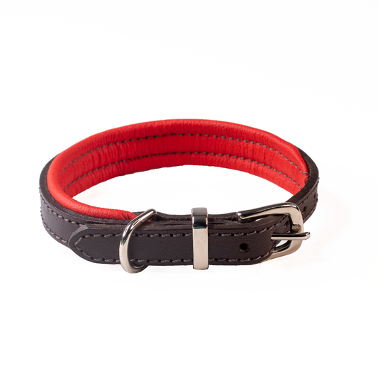Padded Leather Dog Collar Red