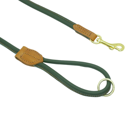 Rolled Soft Leather Dog Lead Racing Green
