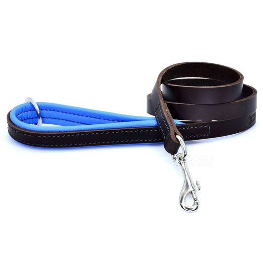 Padded Leather Dog Lead Blue